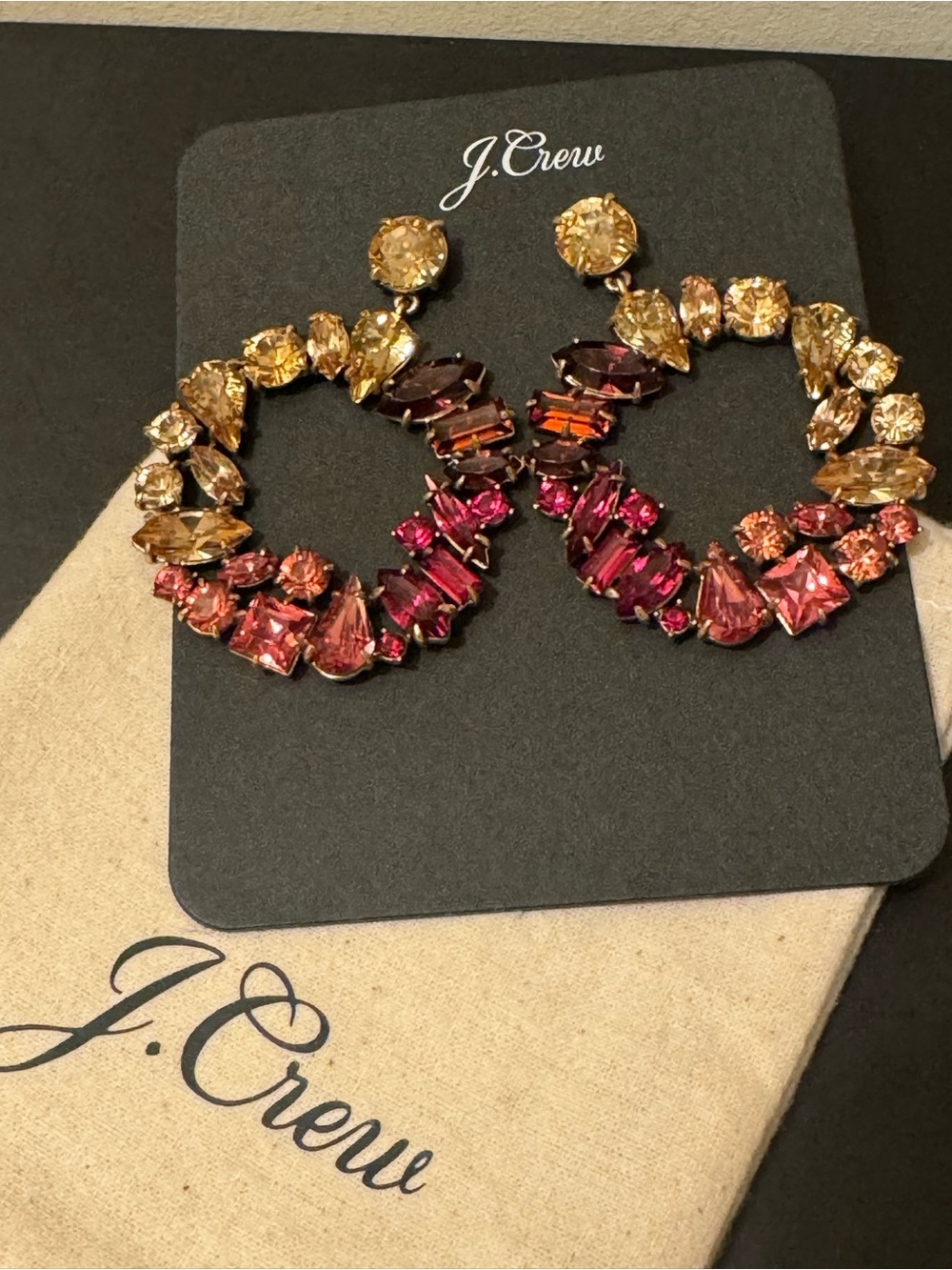 NWT J.Crew Multi Facet Glitz Wreath Statement Earrings Soft Azalea Ombré